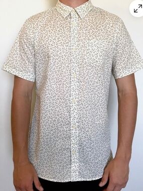 AllSaints Avoca Micro Floral Short Sleeve Button Up Shirt Size Large